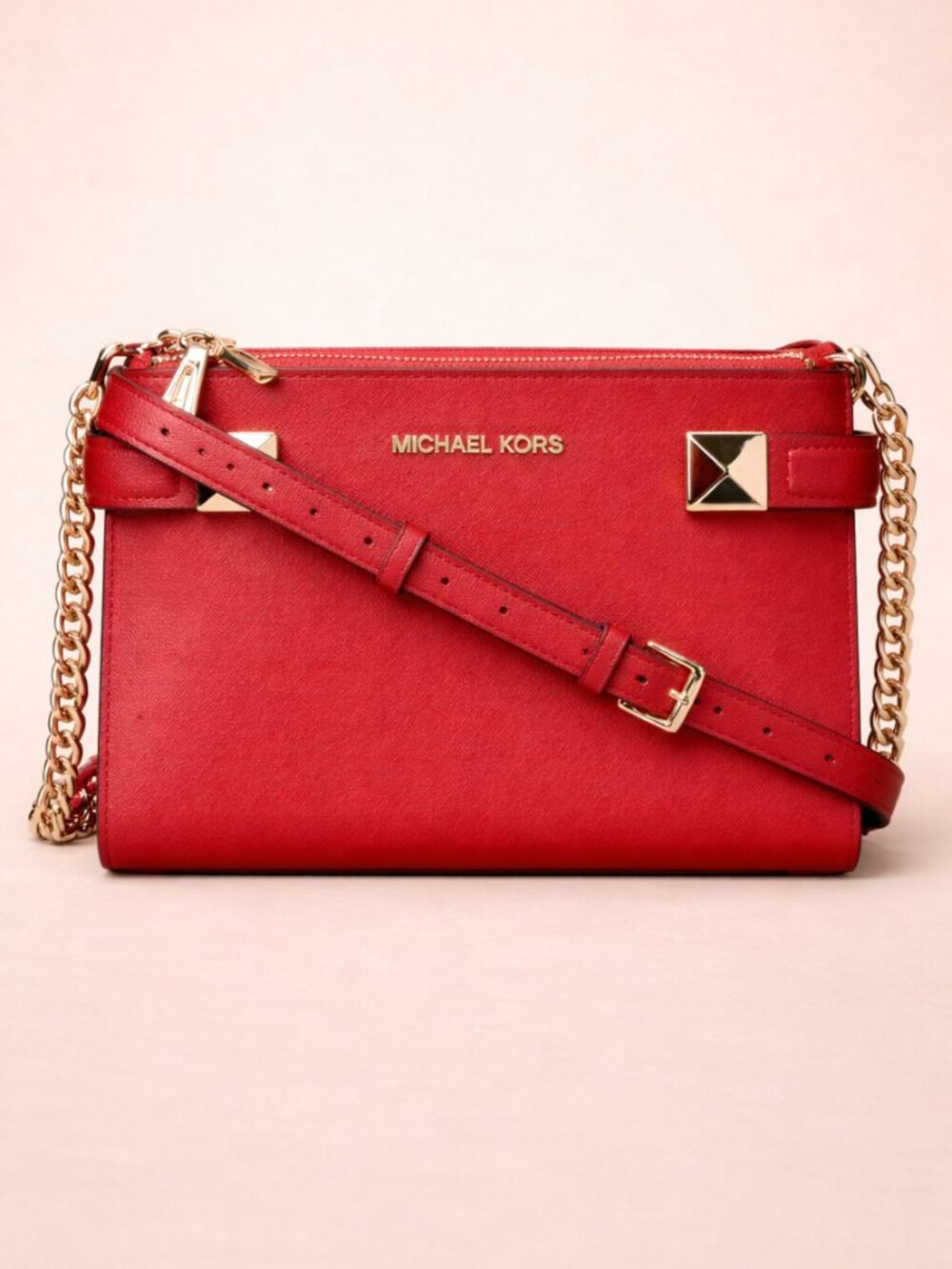 Michael Michael Kors Karla Crossbody Cherry Red Saffiano Leather NWOT